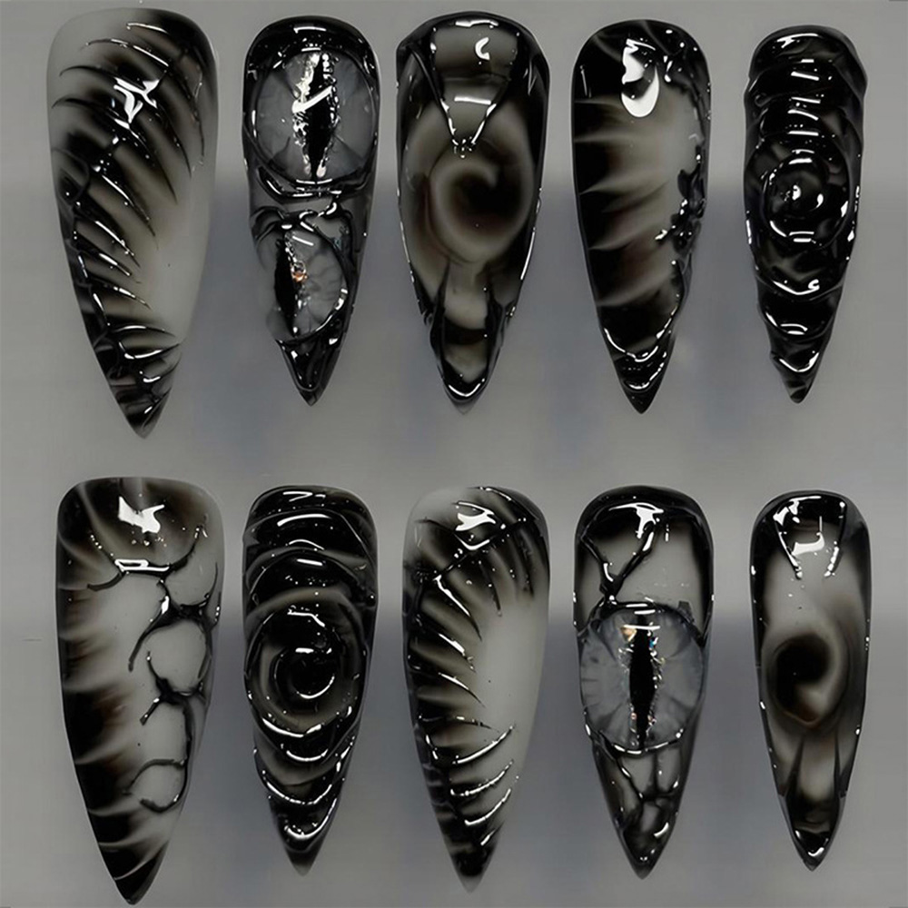 Nail Art Press On - Uñas postizas góticas Stiletto, 30 piezas,