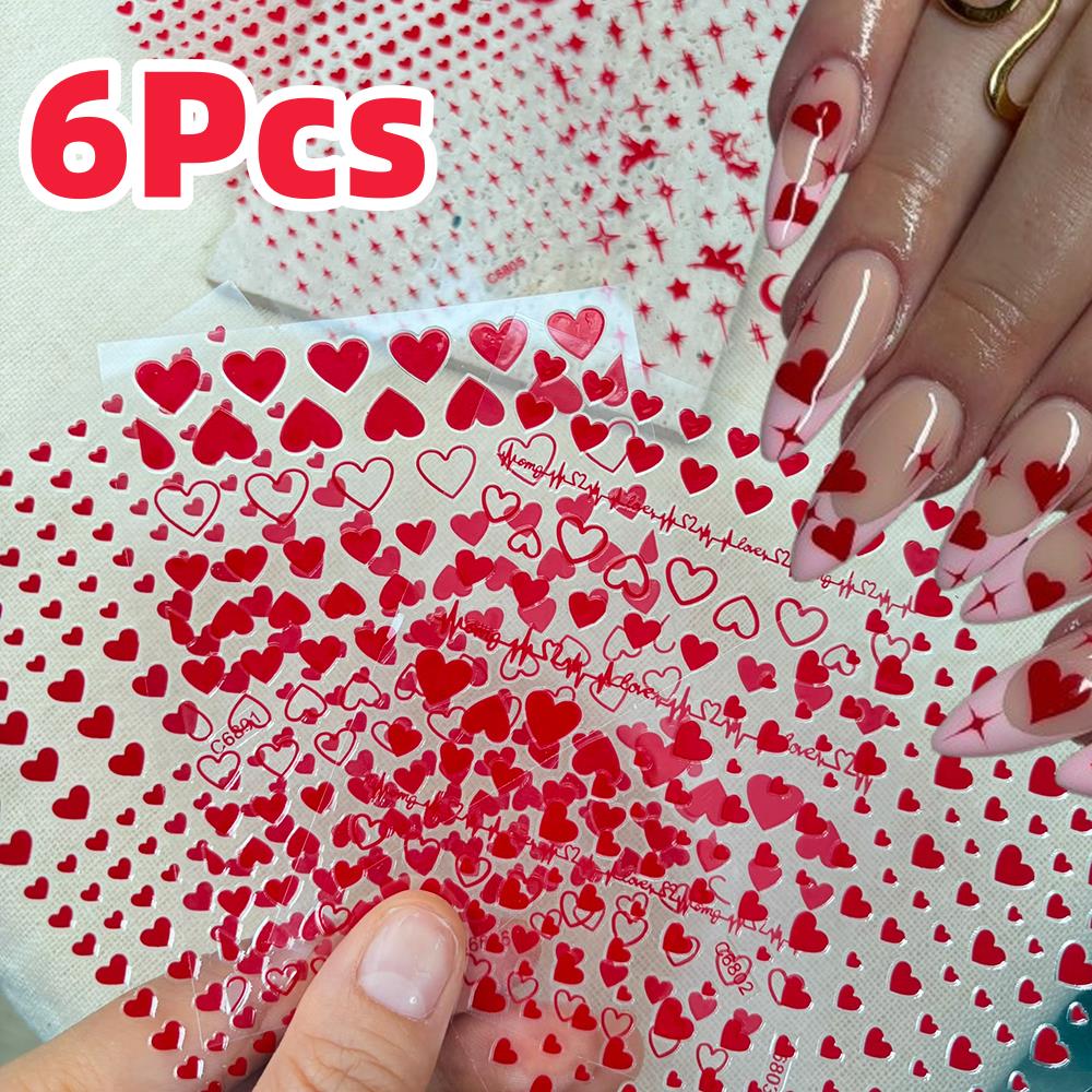 6 unids/set rojo amor-corazón  - Nail Art Valentines Day reseña y precio