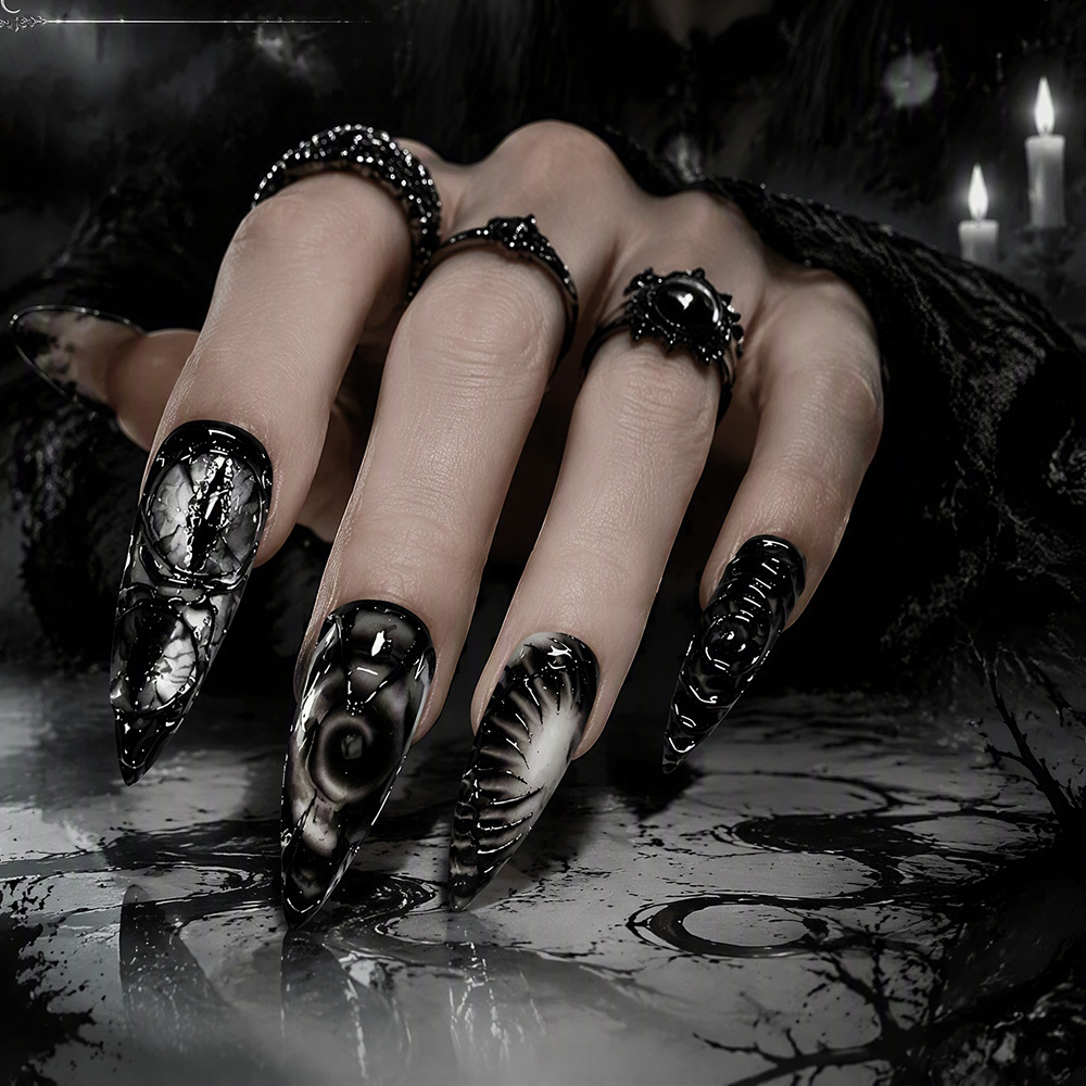 Uñas postizas góticas Stiletto - Nail Art Press On reseña y precio
