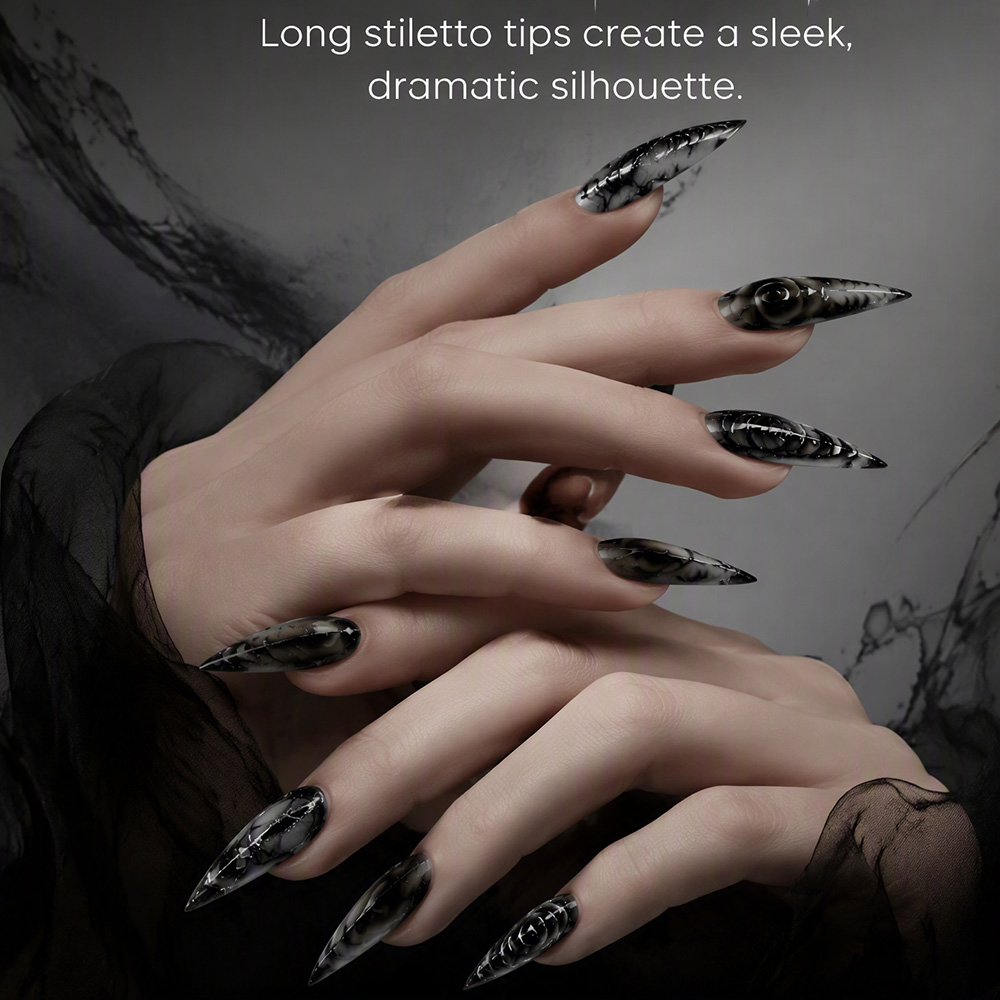 Uñas postizas góticas Stiletto - Nail Art Press On reseña y precio